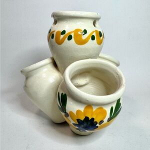 1970s Tulipière Hand Painted Ceramic Wall Vase 4 Openings pottery